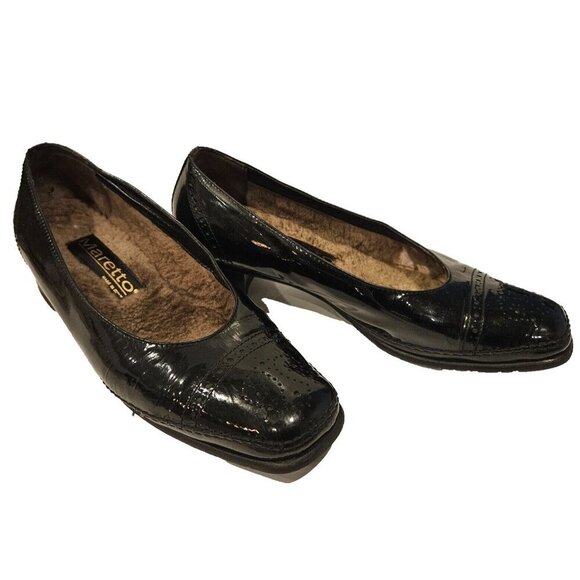 MARETTO Business Women Dress Oxford 1 in Heel Size 38.5 Black Patent Leather 8.5 - Picture 1 of 9